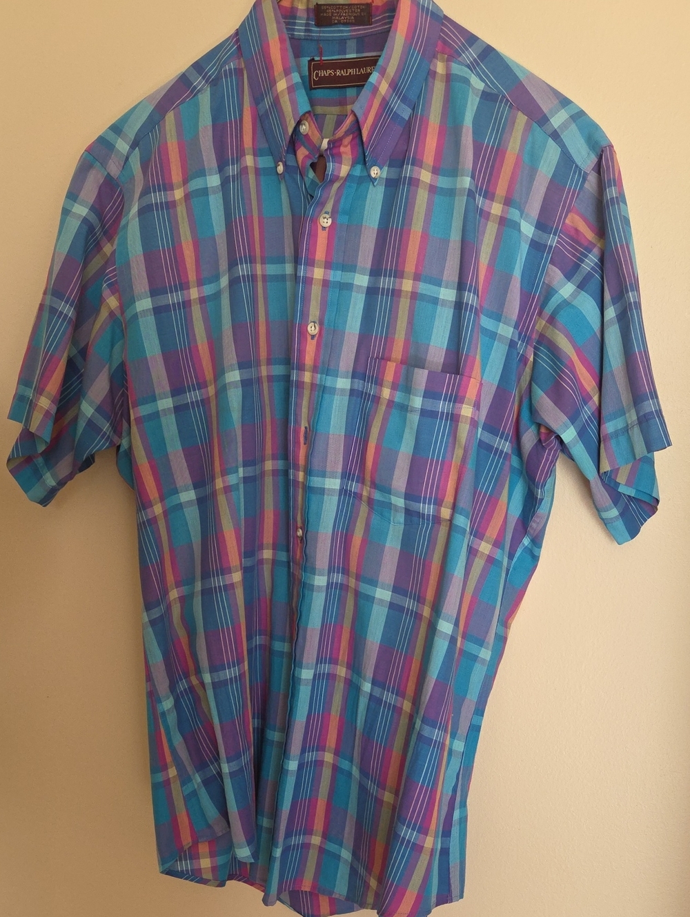 Chaps Teal, Purple & Pink Plaid Short-Sleeve Button-Down Shirt